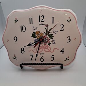 Sunbeam Ceramic  Wall Clock The Cafe Series Granny Cottage Core Pink Bow Floral